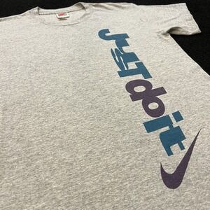 VINTAGE NIKE T Shirt Gray "Just Do It" Made in USA 90s Teal Purple Retro Size M